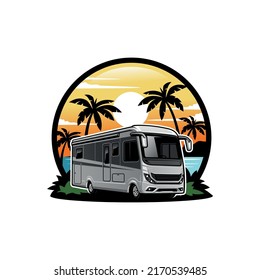 camper van - caravan - motor home illustration logo vector	