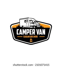 Camper van caravan RV motorhome emblem logo. Best for camper van and RV rental related business