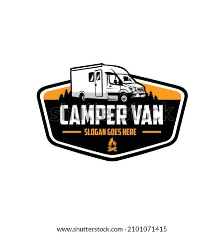 Camper van caravan RV motorhome emblem logo. Best for camper van and RV rental related business