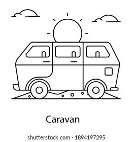 
Camper van, caravan vector in linear design 