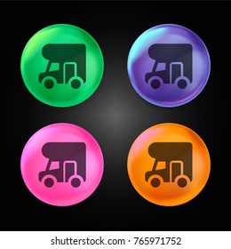 Camper van crystal ball design icon in green - blue - pink and orange.