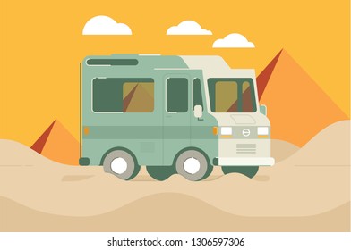 Camper van desert illustration background