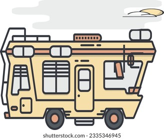 camper van design vector. motor home discovery. trip traveler. bus modification. tourism caravan. voyage. road trip journey. serbia bus design for travel forest.