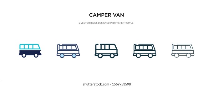 camper van icon in different style vector illustration. two colored and black camper van vector icons designed in filled, outline, line and stroke style can be used for web, mobile, ui