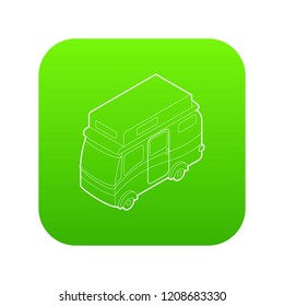 Camper van icon green vector isolated on white background