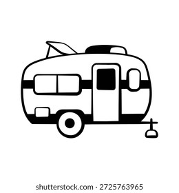 Ícone da van campista em estilo desenhado à mão, simbolizando viagens, acampamentos e viagens de estrada.