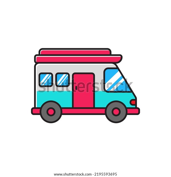Camper van icon with linear color
style on isolated background. Simple camper van
illustration