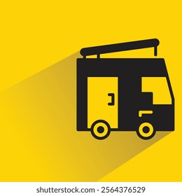 camper van icon with shadow on yellow background