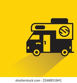camper van icon with shadow on yellow background