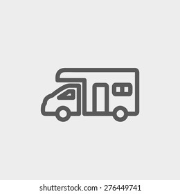 Camper van icon thin line for web and mobile, modern minimalistic flat design. Vector dark grey icon on light grey background.
