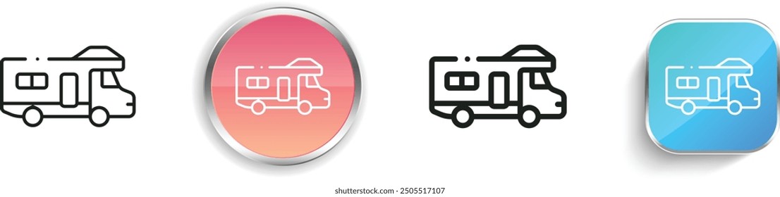 Wohnmobil-Symbol. Design mit dünnen Linien, regelmäßigen Linien und Schaltflächen einzeln auf weißem Hintergrund