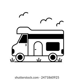 camper van icon with white background vector stock illustration
