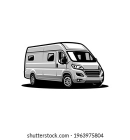 camper van illustration with black nd white color