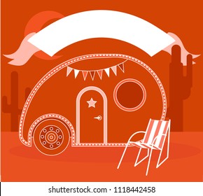 Camper van for life in the desert. Modern vector illustration with space for text