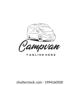 Camper van logo, emblems and badges. Recreational vehicle illustration