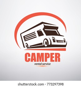 camper van logo template, stylized symbol of journey truck