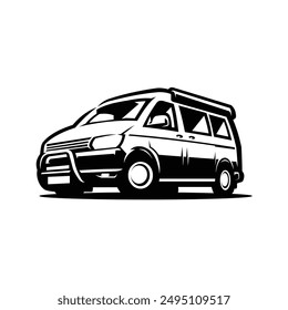 Camper van monochrome vector art illustration isolated