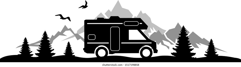 Camper Van Mountain Landsape Silhouette