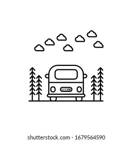 camper van in mountain line illustration
