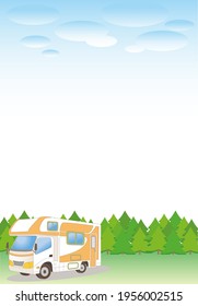 Camper van and nature background - Forest vertical type