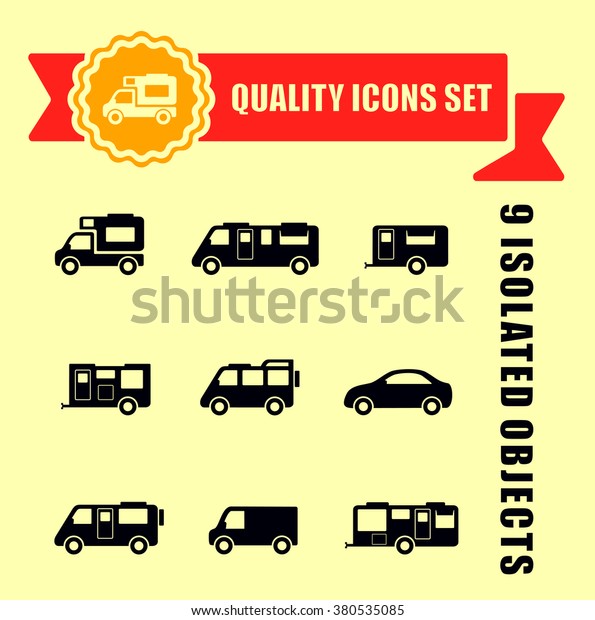 camper van quality icons
with red tape