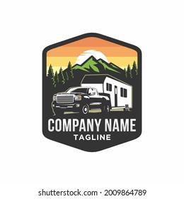 Camper van or recreational vehicle (RV) adventure car logo template, Travel and leisure vector design.