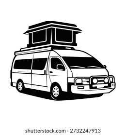 Camper Van with Rooftop Tent vector art