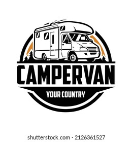 Camper van RV motor home classic circle emblem logo vector isolated