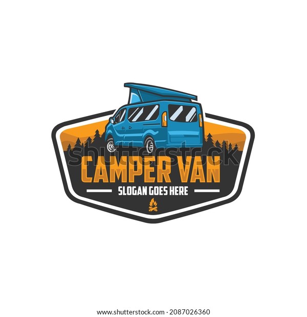 Camper van RV motorhome emblem ready\
made logo. Best for camper van related\
business