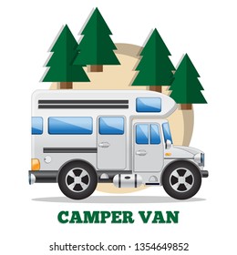 Camper Van. Side view. Isolated on white background. Vector illustration.