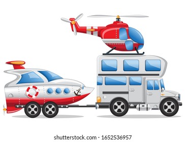 Camper Van. Side view. Isolated on white background. Vector illustration.