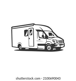 Camper Van Silhouette Vector Illustration. Ready Made Motorhome Caravan RV Vector Isolated