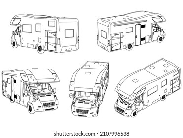 Camper van silhouette vector illustration. Motorhome caravan vector isolated on white background.