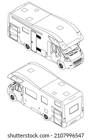 Camper van silhouette vector illustration. Motorhome caravan vector isolated on white background.