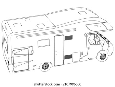Camper van silhouette vector illustration. Motorhome caravan vector isolated on white background.