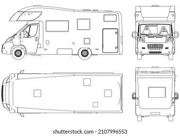 Camper van Silhouette Vektorgrafik. Wohnmobil für Wohnwagen einzeln auf weißem Hintergrund.