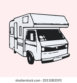 camper van stroke vector art