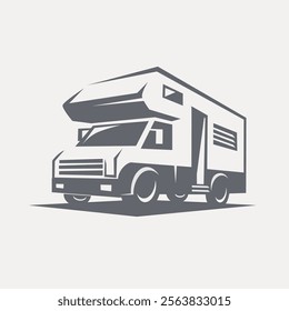 camper van stylized symbol of journey truck, design elements for emblem template