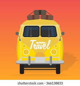 Camper van. Summer vacation. Vector illustration. 