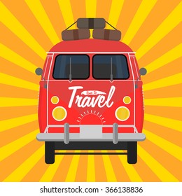 Camper van. Summer vacation. Vector illustration. 