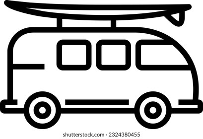 Camper van, surf, surfboard Van, campervan (Editable) - Vector Illustration