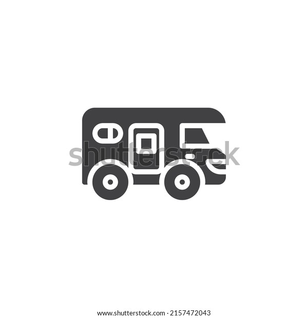 Camper van vector icon. filled flat sign for\
mobile concept and web design. Caravan car glyph icon. Symbol, logo\
illustration. Vector\
graphics
