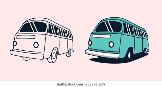 Camper van vector illustration. Van vector line art