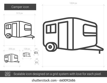 Camper vector line icon isolated on white background. Camper line icon for infographic, website or app. Scalable icon designed on a grid system.