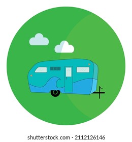 Camper vehicle with wave design and clouds in the sky