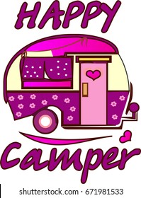 Camper.Cute Happy Camper Cartoon