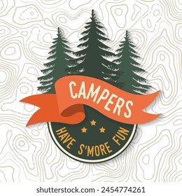 Campers have s'more fun. Outdoor Summer Camp Logo Patches. Vector. The images are created without the use of any artificial intelligence software at any stage