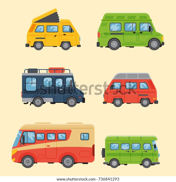 Campers vacation travel car\
summer nature holiday trailer house vector illustration flat\
transport