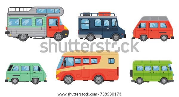 Campers vacation travel car\
summer nature holiday trailer house vector illustration flat\
transport