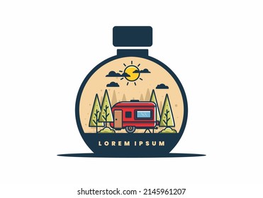 Campervan box with pine trees flat illustration design